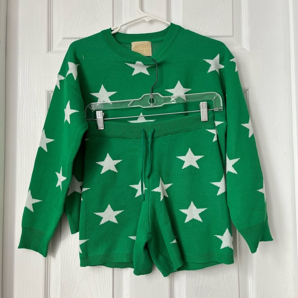 Judith March Green Star Knit Loungewear Set Medium Top Large Shorts